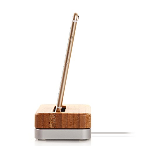 SAMDI Luxus Bambus Aluminium Handy Docking Ladestation Halterung für Apple iPhone 6 Plus 5S 5C 4S - 4