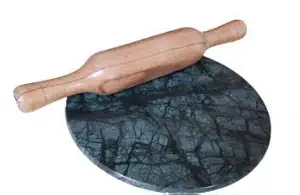 RJ kitchenware Store Marble and Handicrafts Green Makrana Marble Made chakla, roti Maker, polpat, chapati Make with Wooden belan of Size 12 inches