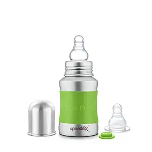 Speedex Stainless Steel Baby Feeding Bottle with Internal ML Marking, Silicon Grip (150 ml) (1 Extra Nipple Free)