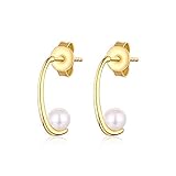 Aoligei Damen Ohrringe, 925 Silber Ohrringe Seiko 9K Gold Plated Perlenohrring 1,6 * 0,5 cm Anlass: Party, Hochzeit, Jubiläum, Verlobung, Geburtstagsparty.