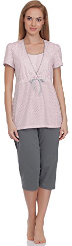 Italian Fashion IF Women's Nursing Pyjama Felicita 0225 (Apricot/Grey, XL)