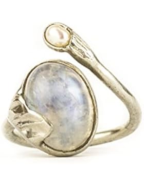 Fingerring aus Silber mit Mondstein (Regenbogen Labradorit) und Süßwasserperle Silber 501S