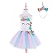 Produktbild BSJY Mädchen Kleid Einhorn Kleid Regenbogen Einhorn Stirnband Tutu Rock Geburtstag Party Cosplay Festzug Prinzessin Verkleidung Outfits Karnevalskostüm 2-8Jahre