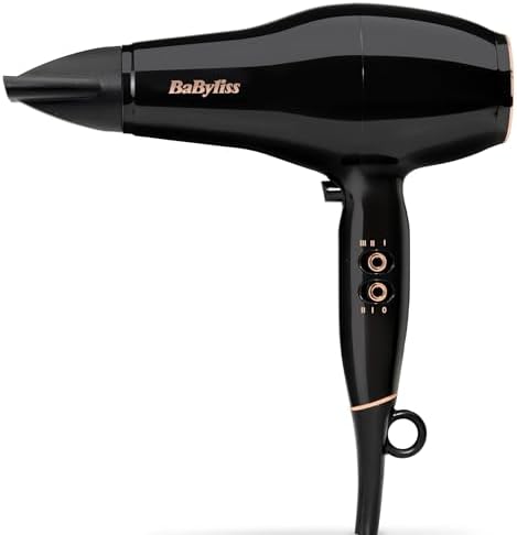 BaByliss Asciugacapelli con motore AC Professionale da 2300W, Phon Capelli, Funzione ionica anti-crespo, 3 temperature, 2 velocità, nero, D5245E