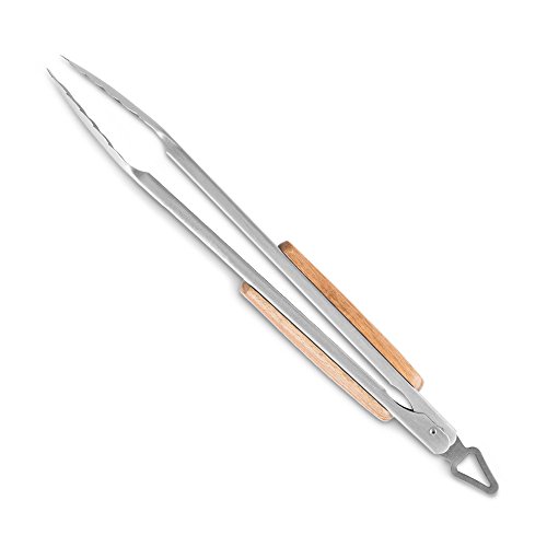 Akazienholz Edelstahl Grillzange Barney Barbecue 45 cm von Springlane Selection Grillzubehör mit extra-langen ergonomisch geformten Griffen mit Holzaufsatz und Aufhänge-Öse braun/silber - 4