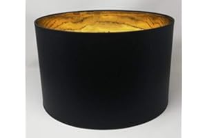 KKPW Tambour Abat-jour, Fait à la Main, Tissu Noir Doublure dorée, pour Plafond, Suspension, Table Lampe