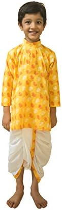 Shakam kurta Pajama and (Dhoti set of 3) for boys Yellow and White