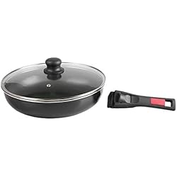 Sitram 712380 Sauteuse Agile 28 cm en aluminium revêtement noir anti-adhérent sans PFOA - manche amovible clipsable - couvercle en verre - tous feux dont induction, 3 liters, Noir