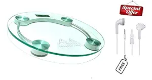 IONIX Electronic Round 8 Mm Thick Tempered Glass Electronic Digital Personal Bathroom Health Body Weight Weighing Scale with Free Universal Ear phones