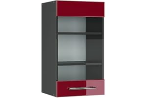 Vicco Armario de Cocina con Vidrio Fame-Line, Rojo Burdeos Alto Brillo/Antracita, 40 cm
