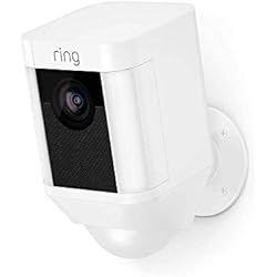Ring Spotlight Cam Battery | Caméra de surveillance HD, avec projecteur LED, alarme, système audio bidirectionnel et alimentation par batterie, couleur Blanche