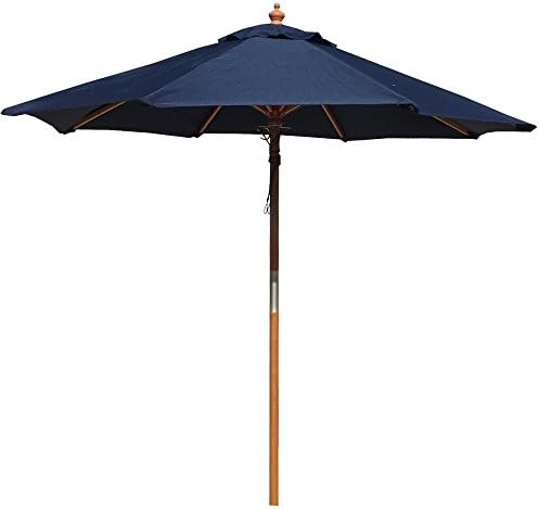 2.1m Round Premium Hardwood Double Pulley Garden Parasol Navy Blue