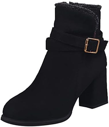 Lazzboy Ankle Suede Boots Women Ladies High Heel Buckle Faux Fur Lined Party Boots