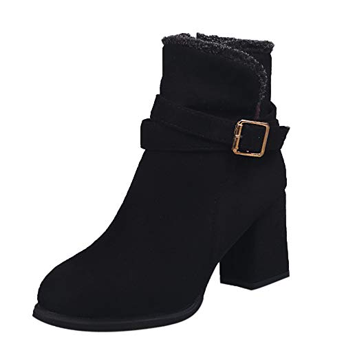 Lazzboy Ankle Suede Boots Women Ladies High Heel Buckle Faux Fur Lined Party Boots