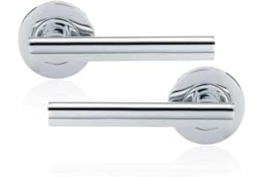 XFORT Polished Chrome Liberty Lever On Rose Door Handles, T-bar Lever Latch Rose Door Handle, Ideal for Internal Wooden Doors for Home and Office (1 Pair)