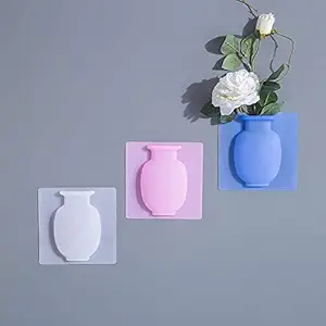 Divy Wall Hanging Silicone Pot Sticker Vases - Pack of 3, Antigravity Sticky Vase on Wall - Flower Vase Small Decoration, Vase Suitable for Bathrooms, Home, Kitchen & Office Decoration