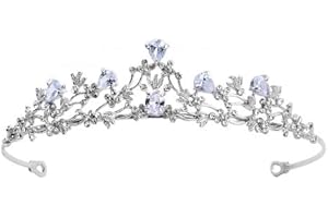 GRANVOO Corona di Cristallo Nuziale Diadema Sposa Argento, Corona Principessa Diadema con Strass, Tiara Diadema Cristalli Donne e Bambina, Corona di Cristallo Nuziale per Proms, Spettacoli, Feste, Compleanno