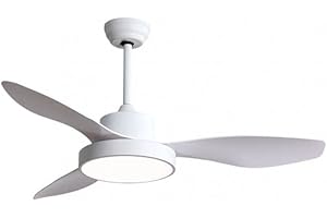 FABRILAMP TODOLAMPARA - Ventilador de techo con luz LED 40W modelo HAYATE Blanco, 3 tonalidades de luz con memoria, 3 aspas, 3 velocidades, control remoto, temporizador, tamaño mediano