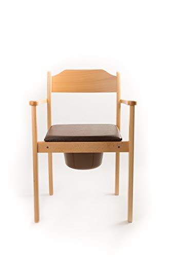 Hygienischer Toilettenstuhl, Nachtstuhl, Premium Design, hochwertiges Holz, gepolstertere Sitzfläche, herausnehmbarer Eimer mit Deckel, zertifizierte Toilettenhilfe (hellbraun)