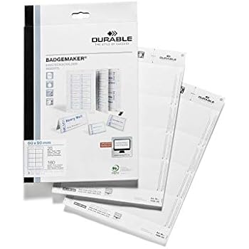 Durable 145602 Badgemaker, Printable Name Badge Insert Sheets, White ,60 x 90 mm - 160 Inserts ...