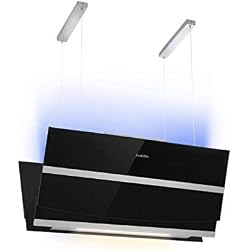 Klarstein Prism Black Edition - Hotte aspirante îlot, 720m³ / h, Fonction Booster, Contrôle tactile avec écran LCD, Minuterie, Couleurs RVB, Convertible en mode de recyclage, Noir