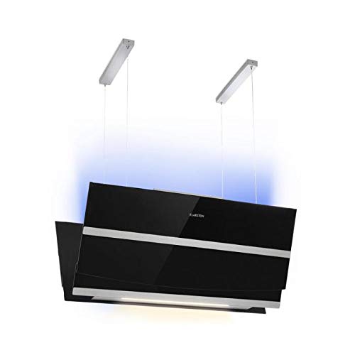 Klarstein Prism Black Edition - Hotte aspirante îlot, 720m³ / h, Fonction Booster, Contrôle tactile avec écran LCD, Minuterie, Couleurs RVB, Convertible en mode de recyclage, Noir
