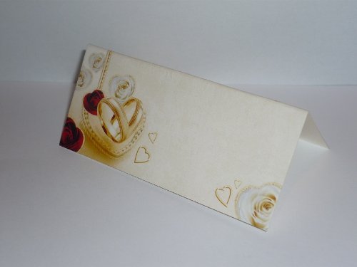 SiDeSo® 25 Tischkarten Doppelring Rose rot Hochzeit Feier Tischdeko Platzkarten - 2