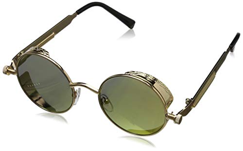 Red Peony Retro Metálico gafas de sol polarizadas Steampunk estilo retro para hombres y mujeres con protección UV400 (Oro/Naranja)