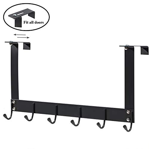 Yangbaga Gancio Porta Striscia con 6 Ganci Gancio Appendiabiti per Porta Regolabile Senza Foratura Gancio Porta Acciaio Inossidabile per Cucina, Bagno e Soggiorno, Nero (42x22x1,5/5 cm)