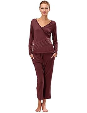 RAIKOU Damen Jersey Fitness Yoga Badeanzug Hausanzug mit Rüschen Raffungen