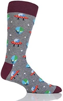 Mens 1 Pair Moustard Space Design Socks - Alien - Grey 7.5-11.5