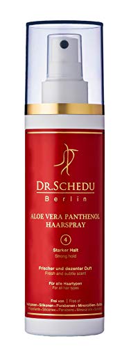 Dr. Schedu Berlin Aloe Vera Panthenol Haarspray, vegan, frei von Silikonen, Mineralölen, Parabenen und Sulfaten, ohne Treibgase, 200 ml. (Starker Halt)