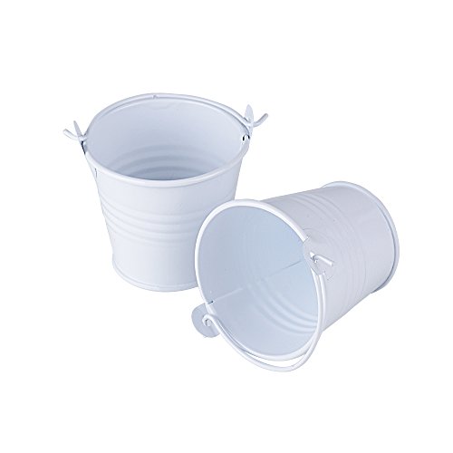 AONER Lot de 20 Mini Seau Métal Verni Blanc Bonbonnière Dragée Multifonction pour Déco de Mariage Baptême Fêtes ou Plante