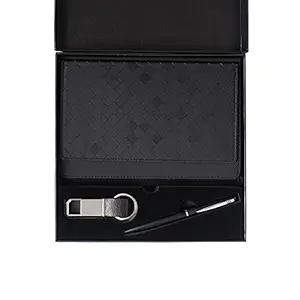 FABULASTIC 3 in 1 Corporate Gift Set with Multi-Functional Diary with Card Holder, Metal Pen, and Metal Keychain (Black)