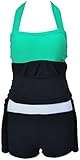 TDOLAH Damen zweiteilig Swimwear Badeanzug mit Röckchen Shorts Einteiliger Badekleid - 5