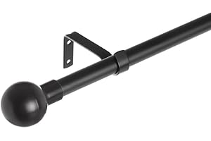 LOLAhome Set de Barra de Cortina Extensible de 160 a 300 cm, 2 escuadras y 2 terminales Negro de Metal y plástico ABS