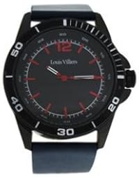 Reloj hombre Louis Villiers reloj 45 mm de acero negro y brazalete azul piel lv1003