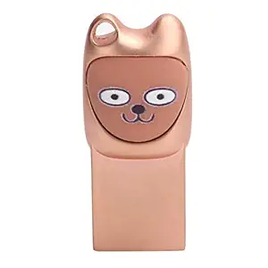 USB Flash Drive, U Disk Metal Memory Stick 2?in?1 Cartoon with Plug and Play for Data(Honey Smile Rose Gold, 32G)