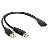 Dos conectores macho USB, uno es para alimentación y datos USB 3.0, otro para alimentación USB 2.0 solamente.