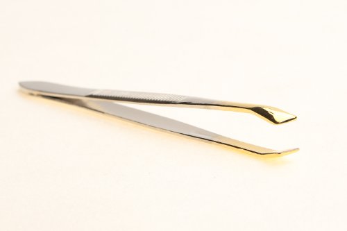 GOLD TIP SLANT TWEEZER - CARBON STEEL - HAIR REMOVAL - BEAUTY CARE BRAND - NON SLIP GRIP - PRECISION GROUND TIPS
