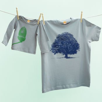 Daddy Oak Tree And Baby Acorn Coordinating Father & Son T-Shirt Set (Medium 41" & 3-6 months)