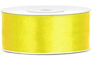 JAOW Ruban Satin Polyester Noeud et Emballage Cadeau 6/12/25/38/50/100mm x 25m (Taille 25mm x 25m - Couleur Jaune)