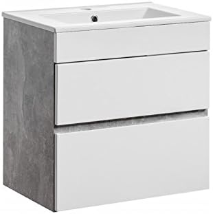 Wash Basin Cabinet 'Gregory W' Bathroom Furniture White Concrete, 60cm mit Schubl. mit Wb.