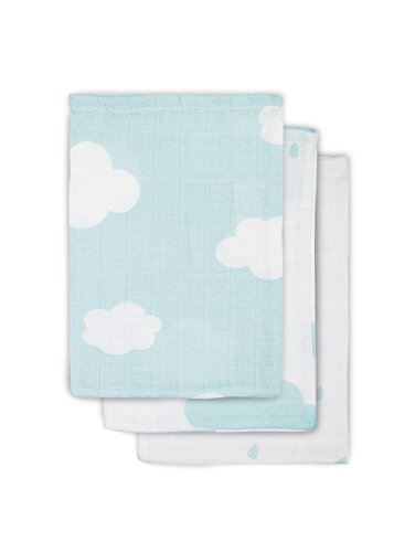 Jollein 536-848-65055 Mull Waschlappen Clouds, 3 pack, blau/jade