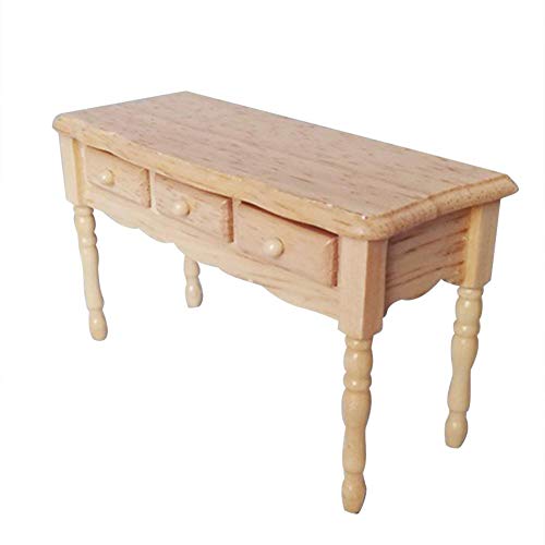 Rvest 1:12 puppenhaus Tisch Mini möbel Schreibtisch arbeitszimmer holzmöbel Set Szene Dekoration mit schublade Schreibtisch Kinder Pretend Play Spielzeug (Holz Farbe)
