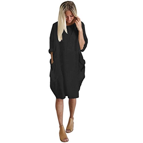 OVERDOSE Robe T-Shirt Oversize Coutures, Ete Femme Casual Manches Larges Sweat Plus Grande Coton Tops Dress (L, Noir)