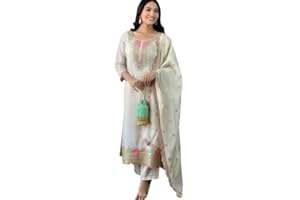 Sambhav Quilt Hub Festliche Chinon-Seide für Damen mit bestickter gerader Kurta mit Hose und Seidenmischung, bedruckte Dupatta-Sets