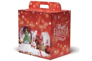 Mottola Packaging Portapanettone Natalizio 43x26x34, 15 Pezzi, Scatola Resistente Fino a 7kg, Contiene un Panettone e una o due Bottiglie, Con Maniglia, Made in Italy (43x26x34)