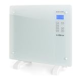Klarstein HT006GL radiador por convección (1000 W, 40m³, vidrio de seguridad, panel de control táctil, para pared o suelo) - blanco