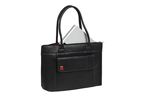 RIVACASE Tasche f  r Laptops bis 15 6    - Elegante Schultertasche f  r Damen aus hochwertigen PU-Leder und viel Stauraum - Schwarz